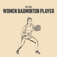 Retro Women Badminton Player Vector Illustration