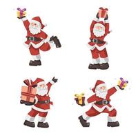Set of cute Santa clauses giving a precious gifts in various gesture flat vector illustration isolated cartoon character isolated on white background. Merry Christmas and Happy New Year.