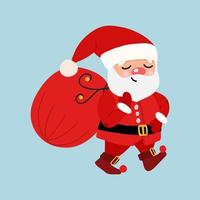 Vector Christmas illustration with Christmas Santa Claus in cartoon style. A cartoon character with different emotions, a Christmas tree and gifts.