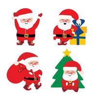 una colección de santa claus de navidad, un conjunto de ilustraciones navideñas de dibujos animados. un conjunto de divertidos personajes de dibujos animados con diferentes emociones, un árbol de navidad y regalos. vector