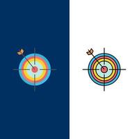 Focus Board Dart Arrow Target  Icons Flat and Line Filled Icon Set Vector Blue Background