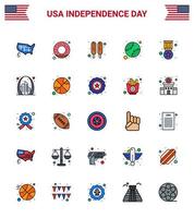 25 USA Flat Filled Line Pack of Independence Day Signs and Symbols of military badge hot dog award states Editable USA Day Vector Design Elements