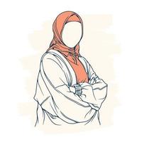 mujer musulmana elegante y de moda en arte de línea de ilustración de vector de moda hijab aislado para moda boutique