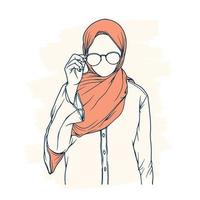 Stylish and trendy moslem woman in hijab fashion vector illustration line art isolated for boutique fashion