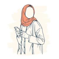 mujer musulmana elegante y de moda en arte de línea de ilustración de vector de moda hijab aislado para moda boutique