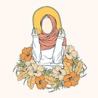 mujer musulmana elegante y de moda en arte de línea de ilustración de vector de moda hijab aislado para moda boutique