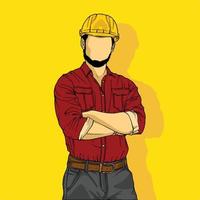 ilustración dibujada a mano de un trabajador de la construcción y arquitecto, reparador e ingeniero, y trabajador industrial en uniforme. gerente de proyecto y empleados en casco, aislados vector