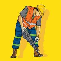 ilustración dibujada a mano de un trabajador de la construcción y arquitecto, reparador e ingeniero, y trabajador industrial en uniforme. gerente de proyecto y empleados en casco, aislados vector