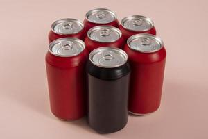 Cold red soda cans for conceptual use photo