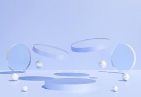 Transparent cylinder podium with decorative objects in purple background. Stand to show products. Stage showcase with copy space. Pedestal display. Banner size. Website cover template. 3D rendering. photo