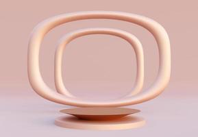 Pink Gold cylinder podium with decorative objects on nude color background. Stand to show products. Stage showcase with copy space. Pedestal display.  3D rendering.