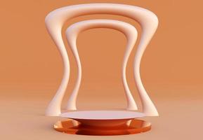 Modern cylinder podium with decorative objects on light brown background. Stand to show products. Stage showcase with copy space. Pedestal display.  3D rendering.