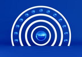 Blue background with decorative objects and white rings ideal for poster, cover, branding wallpaper, banner, website, presentation. Classic and clean. 3d rendering. photo