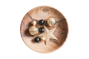 Wooden plate with Christmas decor isolated on a transparent background png