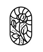 flor vectorial con hojas para el diseño de la planta orgánica del logotipo ecológico del producto agrícola. estilo lineal de emblema redondo. Cosméticos de diseño de icono abstracto vintage, concepto ecológico salud vector