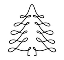 Vector Christmas fir tree monoline art. Continuous one line drawing pine. illustration minimalistic design for xmas and New Year type concept