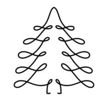 Vector Christmas fir tree monoline art. Continuous one line drawing pine. illustration minimalistic design for xmas and New Year type concept