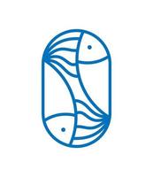 Blue vector round sea or river fish and waves line logo icon. Simple modern abstract line silhouette for seafood culinary design or sushi shop monoline