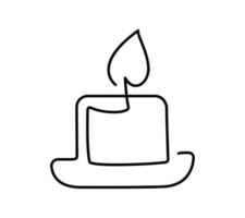 Hand drawn one line vector burning candle logo icon. Continuous Christmas advent outline illustration for greeting card, web design isolated holiday invitation