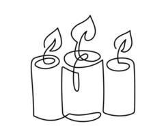 Hand drawn one line vector burning three candles logo icon. Continuous Christmas advent outline illustration for greeting card, web design isolated holiday invitation