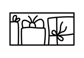 cajas de regalo de composición vectorial de adviento de navidad. logotipo de constructor de vacaciones de invierno dibujado a mano en marco rectangular para tarjeta de felicitación, invitación de diseño web vector