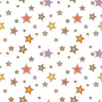 Hippie Christmas groovy seamless pattern with different cartoon stars on white background in retro style 1960s - 1970s vector