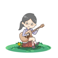 süßes Cartoon-Mädchen, das Gitarre spielt png