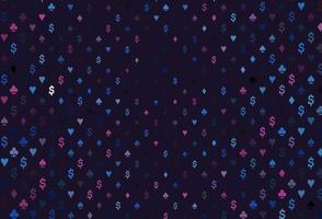 Dark pink, blue vector background with cards signs.
