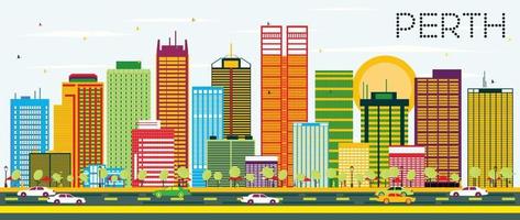 Perth Skyline with Color Buildings and Blue Sky. vector