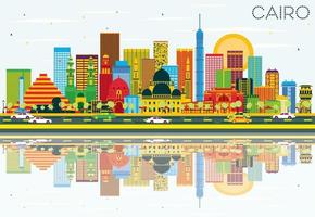 Cairo Skyline with Color Buildings, Blue Sky and Reflections. vector