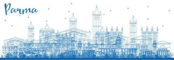 Outline Parma Skyline with Blue Buildings. vector