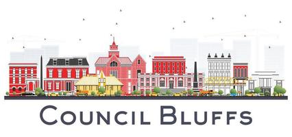 Council Bluffs Iowa Skyline with Color Buildings Isolated on White Background. vector