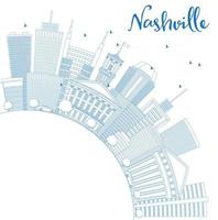 Outline Nashville Skyline with Blue Buildings and Copy Space. vector