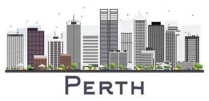 Perth Australia City Skyline with Gray Buildings Isolated on White Background. vector