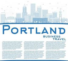 Outline Portland Skyline with Blue Buildings and Copy Space. vector