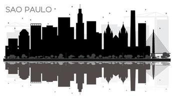 Sao Paulo City skyline black and white silhouette with reflections. vector