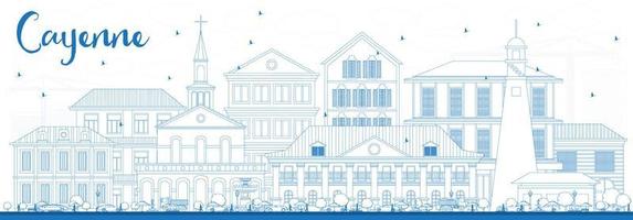 Outline Cayenne Skyline with Blue Buildings. vector