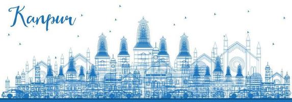 Outline Kanpur Skyline with Blue Buildings. vector