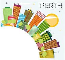 Perth Skyline with Color Buildings, Blue Sky and Copy Space. vector