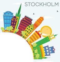 Stockholm Skyline with Color Buildings, Blue Sky and Copy Space. vector