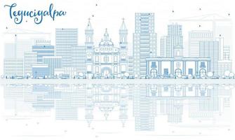 Outline Tegucigalpa Skyline with Blue Buildings and Reflections. vector