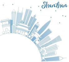 Outline Shenzhen Skyline with Blue Buildings and Copy Space. vector