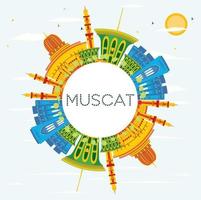 Muscat Skyline with Color Buildings, Blue Sky and Copy Space. vector