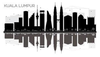 Kuala Lumpur City skyline black and white silhouette with reflections. vector
