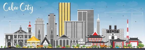 Cebu City Philippines Skyline with Gray Buildings and Blue Sky. vector