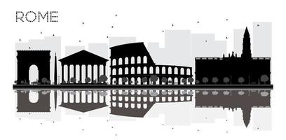 silueta en blanco y negro del horizonte de la ciudad de roma con reflejos. vector