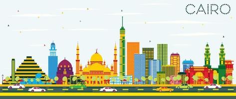 Cairo Egypt Skyline with Color Buildings and Blue Sky. vector