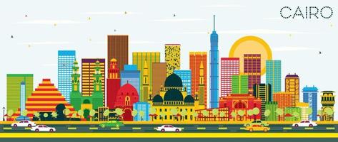 Cairo Skyline with Color Buildings and Blue Sky. vector