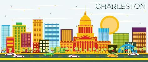 Charleston Skyline with Color Buildings and Blue Sky. vector