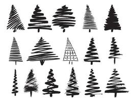 Christmas Tree Sketch Set Isolated on White Background. vector